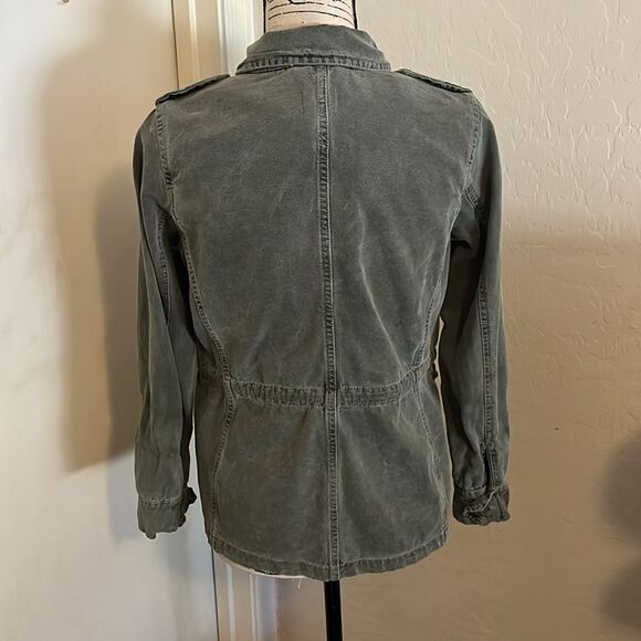 Sundry Green Distressed Military Utility Pockets Jacket Casual Military Boho - Picture 4 of 10